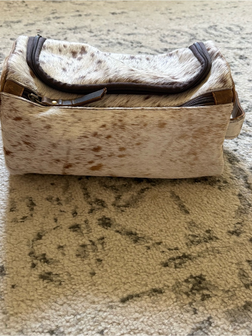 Speckled Cowhide Toiletry Bag in Brown & White - Picture 8 of 8
